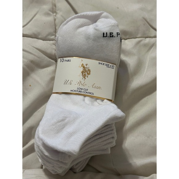 US Polo Assn 10 Pairs White Low Cut Moisture Control Socks Shoe Size 4-10 - Picture 4 of 4